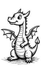 Obraz premium black and white coloring page featuring a cute, stylized dragon. color book kids, coloring page for kids, 2d illustration template