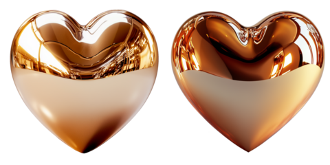 Paquete doble Corazón Pulido de Oro: Brillo y Detalles Iluminados para Proyectos del Día del Amor y la Amistad fondo transparente