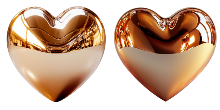 Paquete doble Corazón Pulido de Oro: Brillo y Detalles Iluminados para Proyectos del Día del Amor y la Amistad fondo transparente