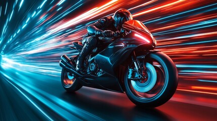 Obraz premium speed motorcycle with lights and colors in movement 