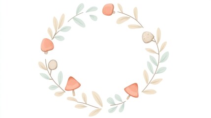 Pastel mushroom and leaf wreath frame