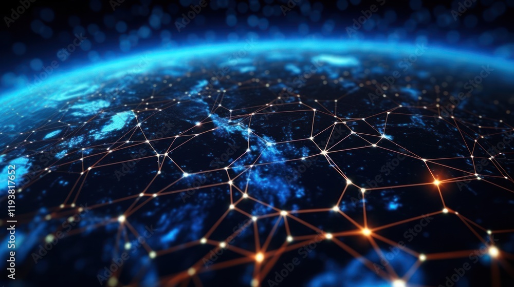 Poster global communication technology network for internet business blockchain iot and cryptocurrency in a