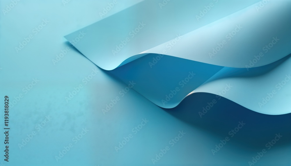 Poster Light blue paper layers over darker blue surface. Soft curves, folds create artistic design. Abstract, tranquil visual. Layered effect using different shades of blue. Tactile design. Composition of