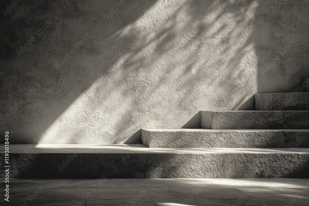 Poster minimalist stone steps textured display with soft natural lighting and intricate shadows