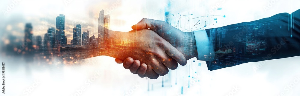 Poster business technology investment digital teamwork partnership data exchange strategy analysis communic