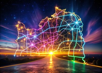 Fototapeta premium Wayne County Michigan Map Long Exposure Night Lightscape