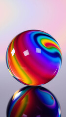 a spherical glass marble, filled with bright, swirling rainbow colors.
