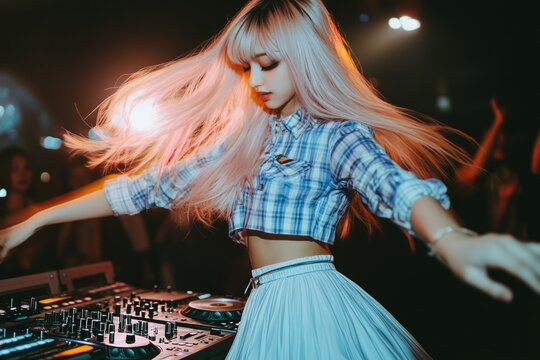 girl dancing and playing music at a club