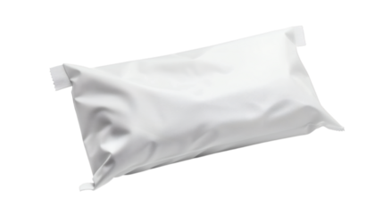 Blank white sachet packet, isolated on white background