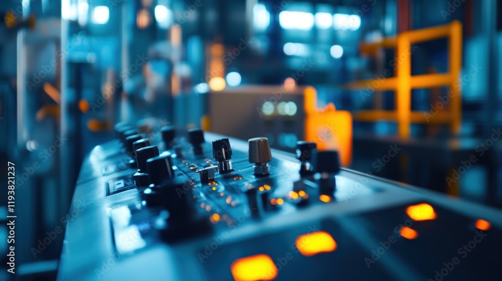 Poster an image focusing on the energy management control panel featuring toggle switches alongside digital