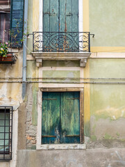 Italy, Venice. Window and balcony of an old building Venice.