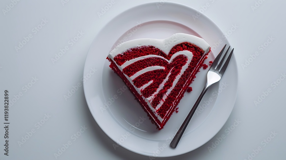 Canvas Prints A white plate with a slice of red velvet cake shaped like a heart