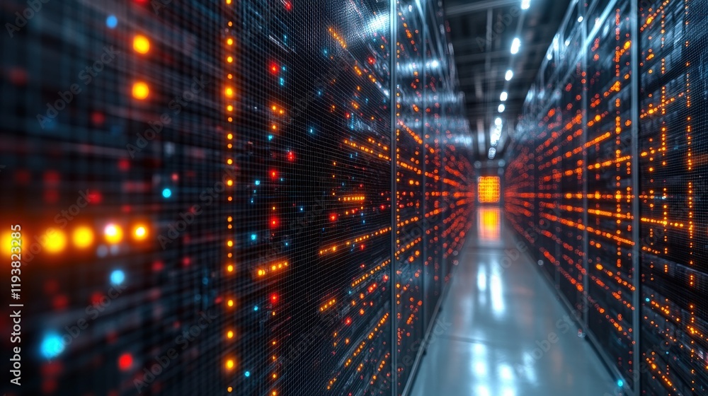 Aufkleber futuristic server room with illuminated data panels and high-tech equipment, showcasing advanced tec