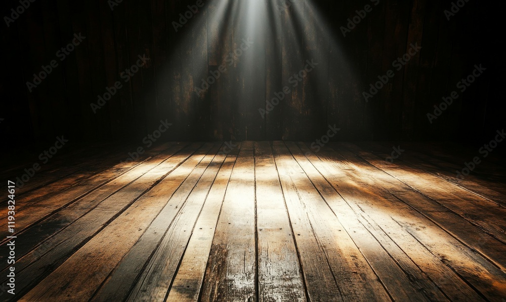 Poster a spotlight shines down on an empty rustic wooden stage casting a sense of isolation and solitude ov
