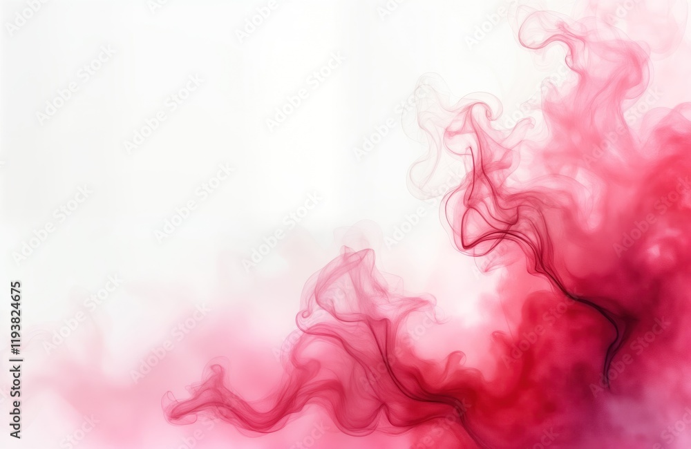 Poster abstract pink smoke swirls gracefully on white background. delicate pink smoke forms elegant curves,