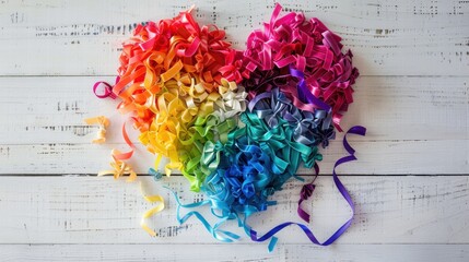 Vibrant Heart Shape Created with Colorful Ribbons