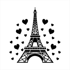 Eiffel Tower with hearts surrounding it for a Parisian romance vibe.