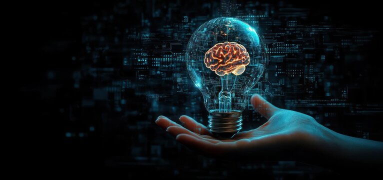 AI Brain Technology Smart Network Innovation Light Bulb Artificial Intelligence Machine Learning Computing