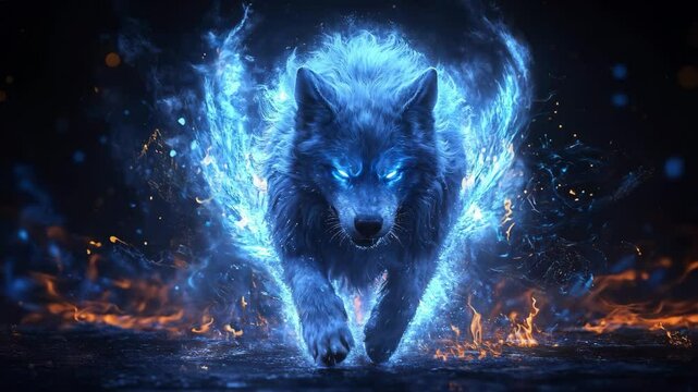 Mystical Wolf with Fiery Aura - Seamless Looping Background