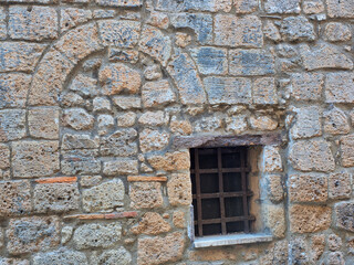 Italy, Umbria, Orvieto. Old barred window in the town