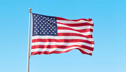 United States flag waving against blue sky, Independence Day USA