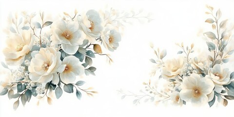 Watercolor Floral Arrangement White Flowers Peony Eucalyptus Botanical Design Collection