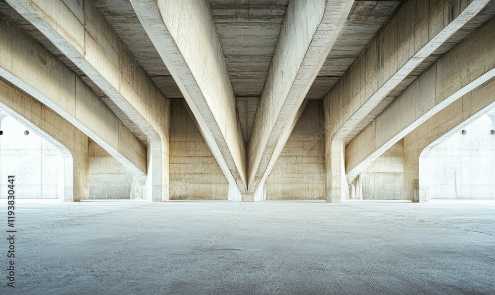 Poster abstract architecture background, empty rough concrete interior with diagonal columns.