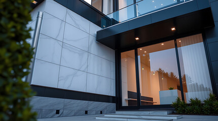 Obraz premium Modern Architectural Marvel: Luxurious Home Exterior at Dusk
