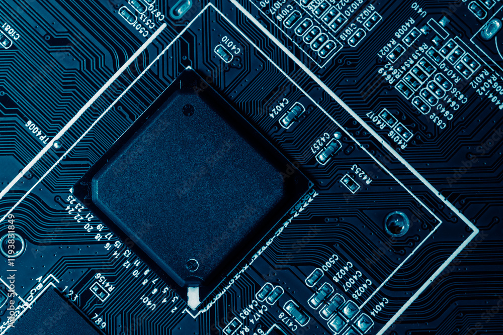 Wall mural printed circuit. layout of tracks.