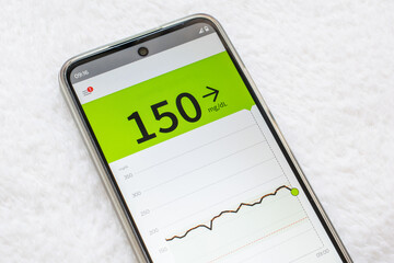 high blood sugar, glucose alarm for diabetics. blood glucose monitoring in the smartphone app
