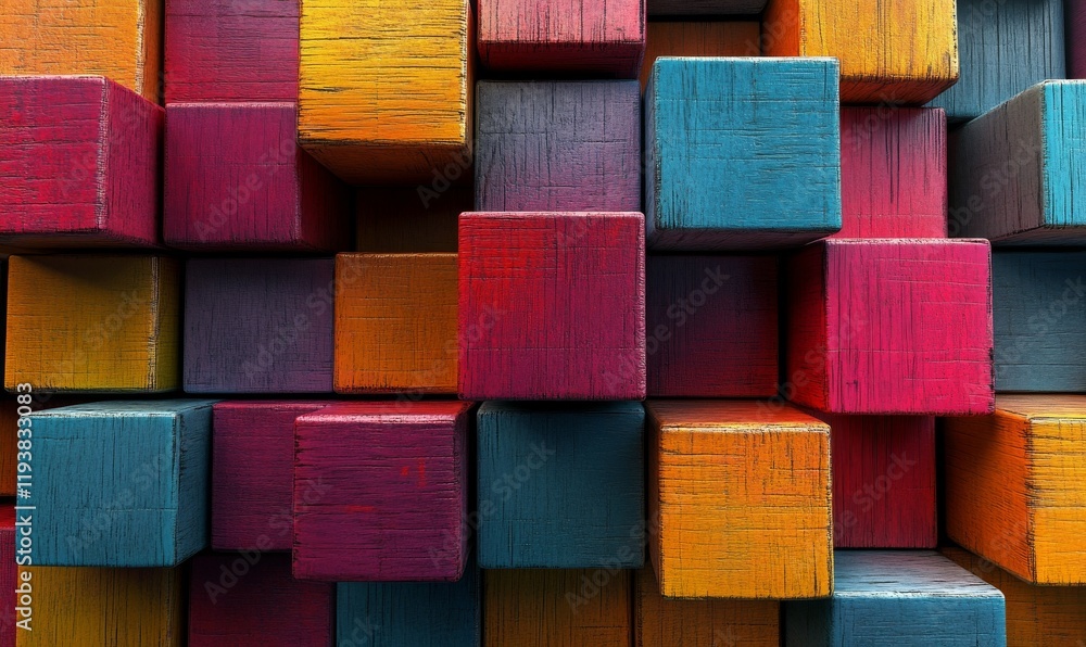 Poster abstract background of cube blocks wall stacking design for cubic wallpaper background, multi-colore
