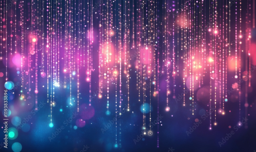 Poster abstract background with pink blue glowing neon lines and bokeh lights. data transfer concept. digit
