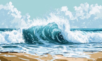 Obraz premium Stormy ocean with massive wave about to break on the shore, ocean waves crashing, coastal erosion