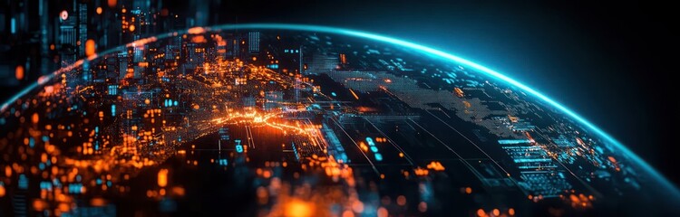 Futuristic Digital World Map for Global Environmental Monitoring and Data Analysis