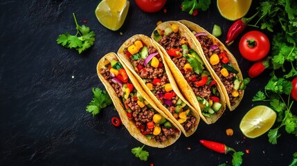 Delicious Mexican Tacos with Ground Beef, Corn, and Vegetables