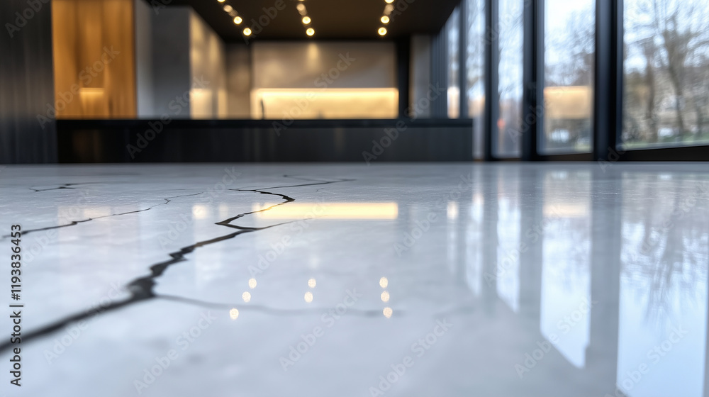 Poster quartz countertop slabs with intricate veining and a mirror-like polish, captured up-close with subt