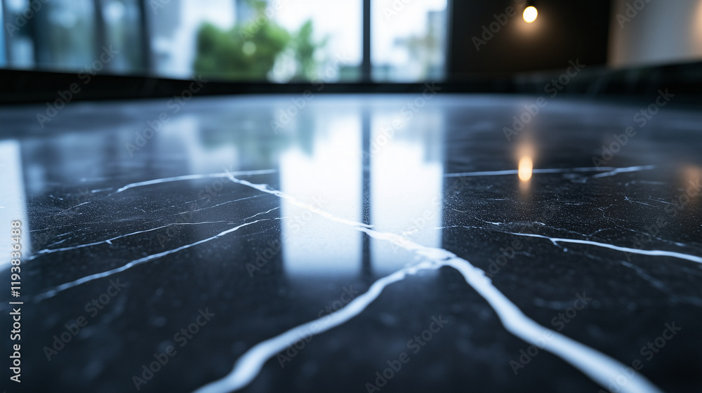 Poster quartz countertop slabs with intricate veining and a mirror-like polish, captured up-close with subt