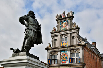A bronze statue of controversial 17th century trader Jan Pieterszoon Coen, erected in 1893 in Hoorn.