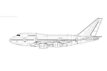Boeing 747SP. Vector drawing of wide-body jetliner. Side view. Image for illustration and infographics.