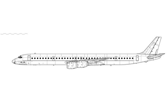 Douglas DC-8-71 Super 70. Vector drawing of long-range jetliner. Side view. Image for illustration and infographics.