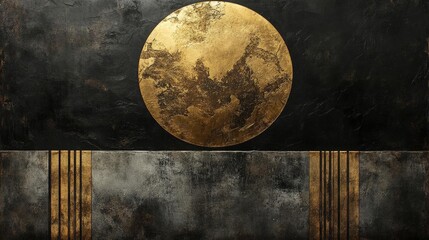 Abstract Gold Circle on Dark Textured Background: Modern Minimalist Art