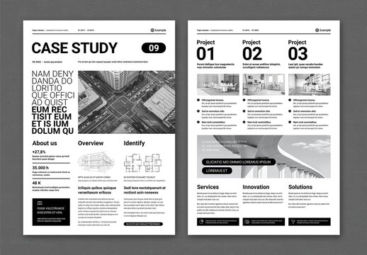 Project Case Study Template in Black and White for Architect or Real Estate