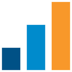 Single colourf arrow growing pointing up on chart graph bars line icon, success graph trend upwards flat design interface infographic element for app ui web button, vector isolated on white background