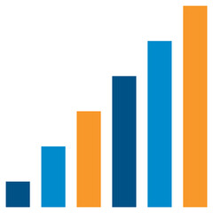 Single colourf arrow growing pointing up on chart graph bars line icon, success graph trend upwards flat design interface infographic element for app ui web button, vector isolated on white background