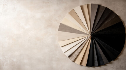 An elegant fan arrangement of vinyl flooring samples on a clean, neutral surface, emphasizing their intricate textures and versatile design options.