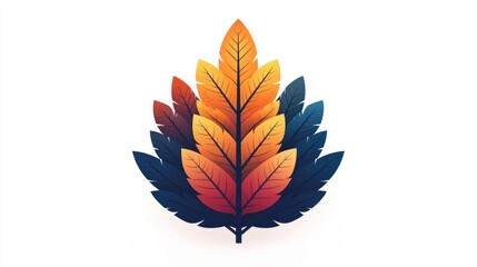 A vibrant digital illustration showcasing a stylized tree composed of gradient leaves in autumnal hues, ranging from deep blues to fiery oranges and yellows, set against a clean white background. 