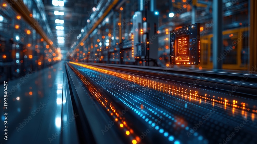 Aufkleber high-tech industrial environment with glowing led lights and data stream in a modern factory setting