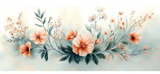 Watercolor Floral Arrangement Illustration Soft Pastel Bouquet Greenery Collection