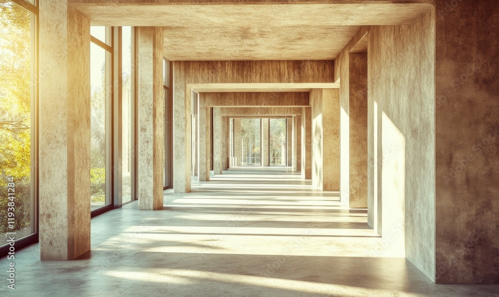 Aufkleber abstract architecture background, empty rough concrete interior with diagonal columns.