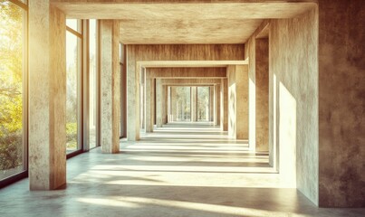 Abstract architecture background, empty rough concrete interior with diagonal columns.